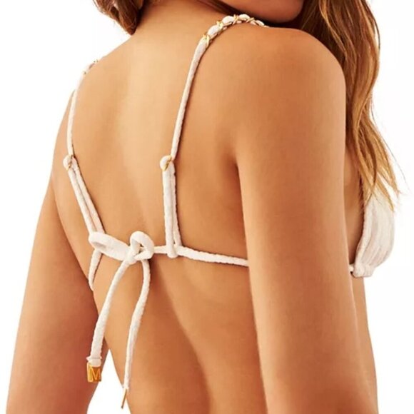 AQUAMANILE Heather Chain Trim Triangle Swim Bikini Top Bra Size L White - Picture 3 of 3